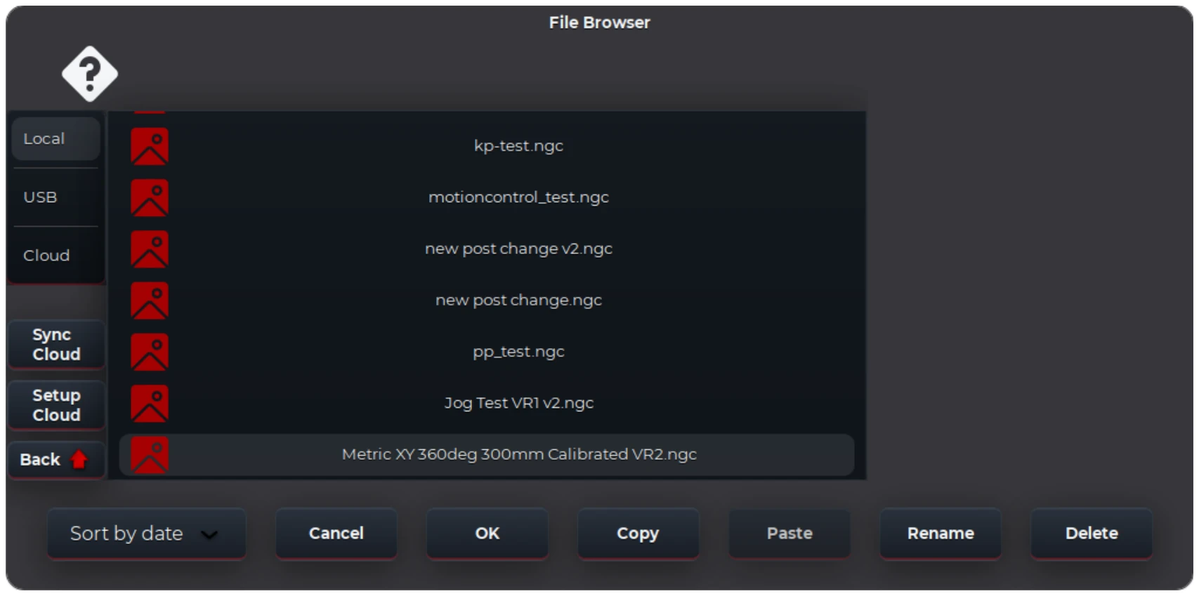 V-CUT File Browser showing local, USB and cloud file sources